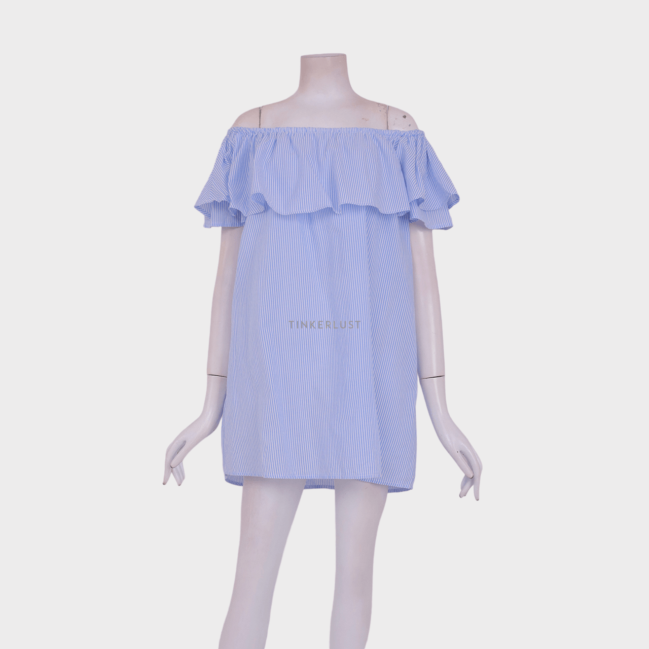 Zara Blue & White Stripes Off Shoulder Dress