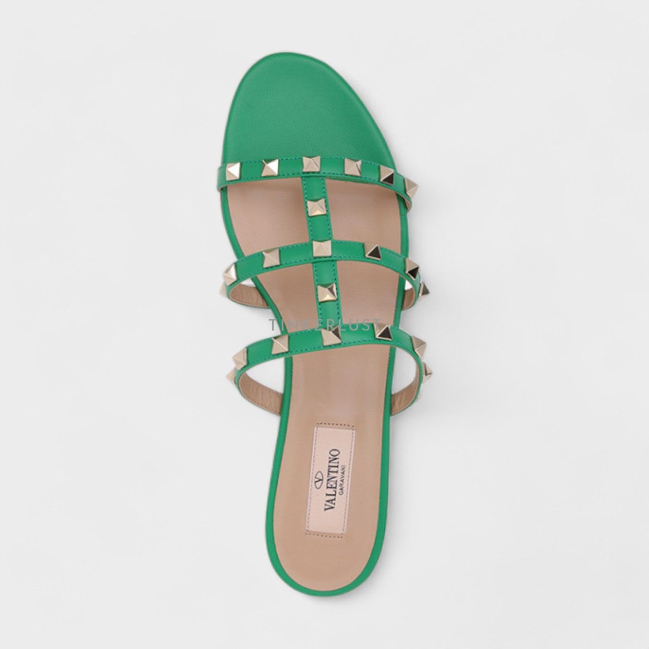 Valentino Rockstud Strappy Slides in Green Sandals