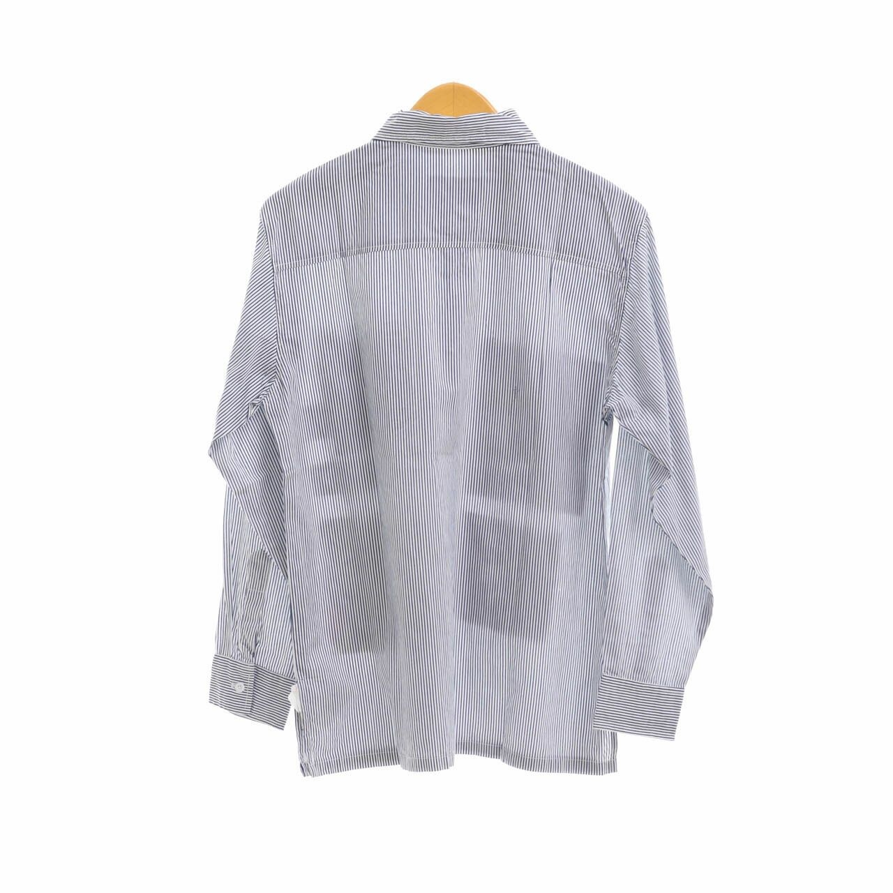 Private Collection White & Dark Blue Stripes Pattern Shirt