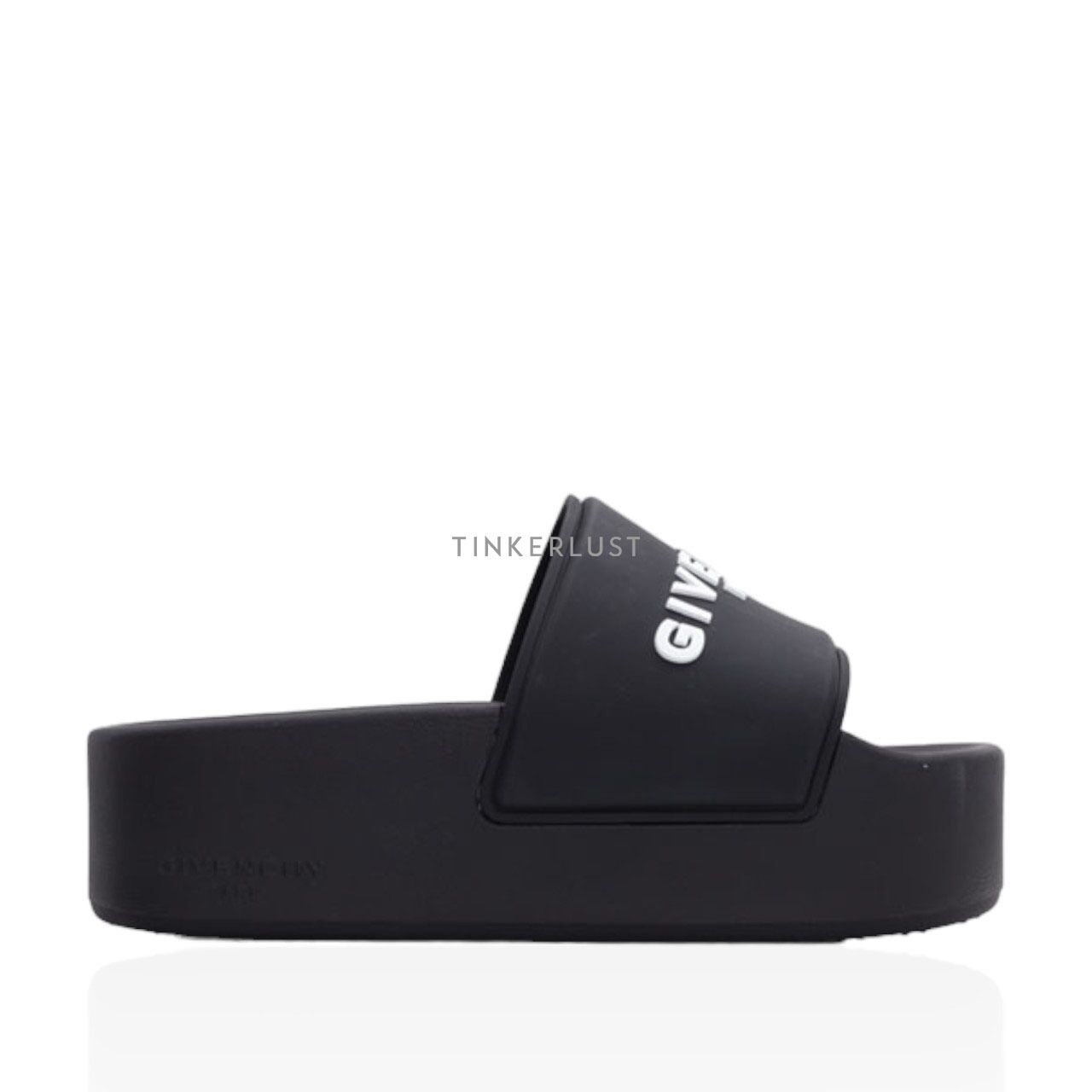 Givency Women Logo Platform Slides in Black Rubber Sandals