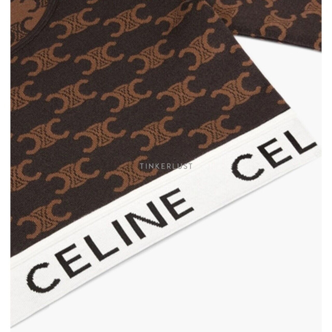 Celine Women Monogram Triomphe Long Sleeves Crop Top in Black/Tan Silk Cotton