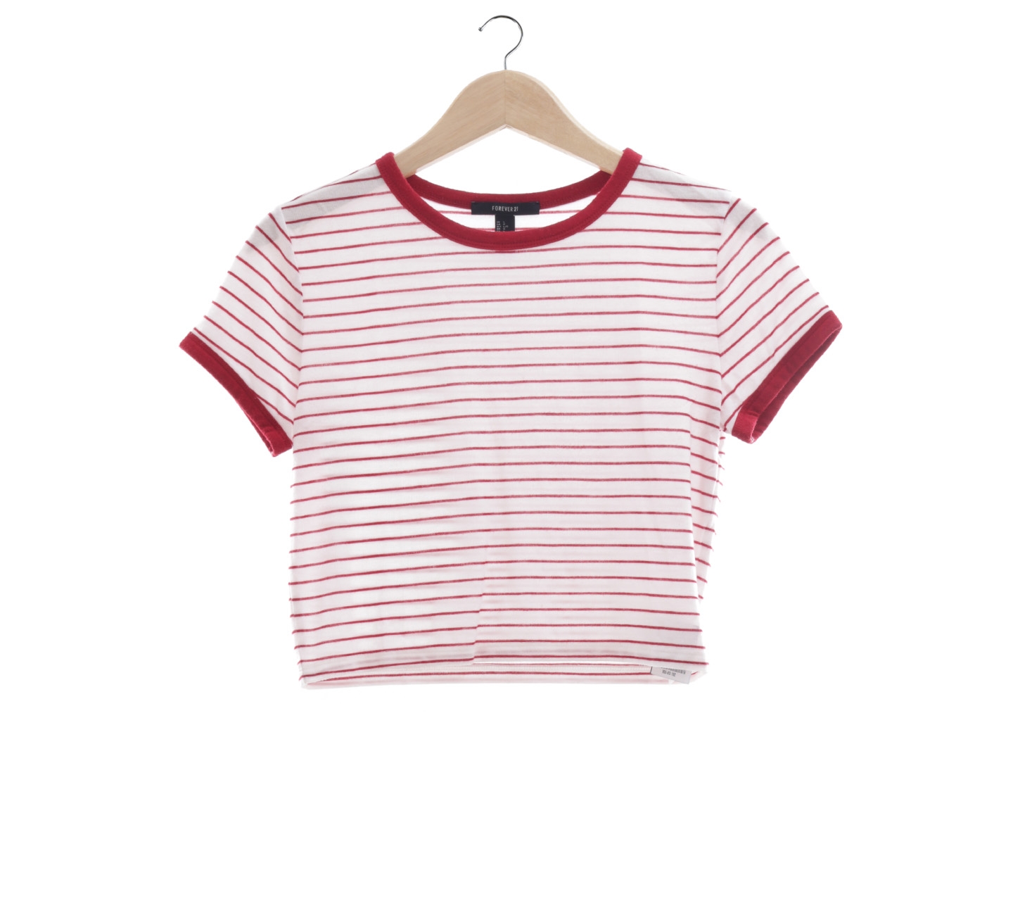 Forever 21 White & Red Striped T-Shirt