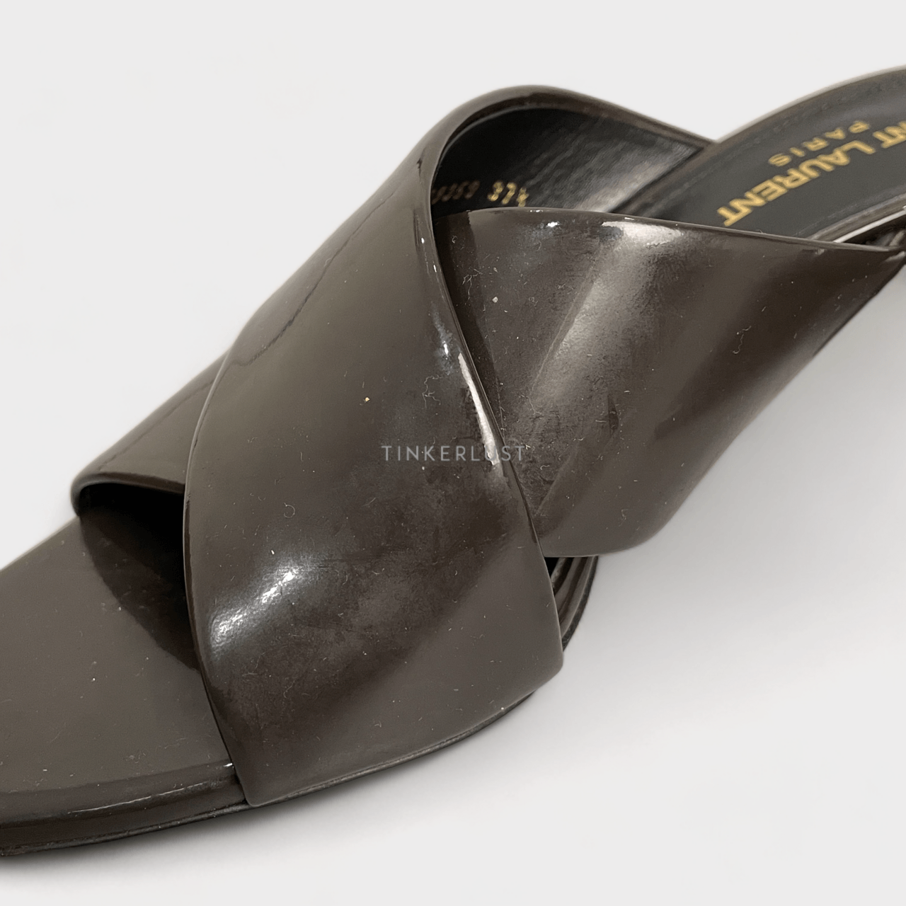 Saint Laurent Dark Brown Patent Leather Loulou Criss Cross Slide Heels