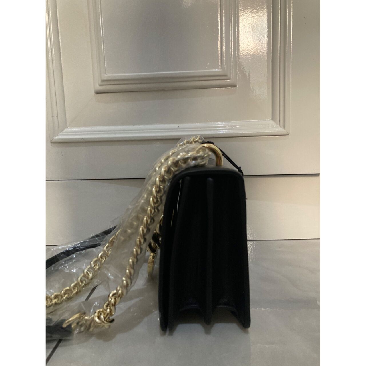 Versace Jeans Couture Logo Charm Black Chain Crossbody Bag