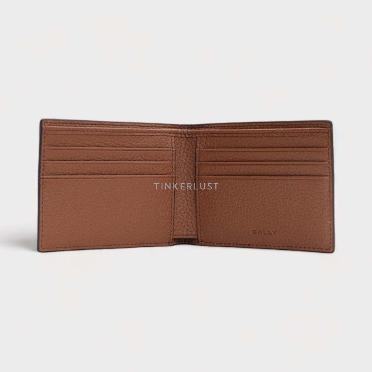 Bally Ribbon Bi-Fold Wallet in Brown Grained Leather