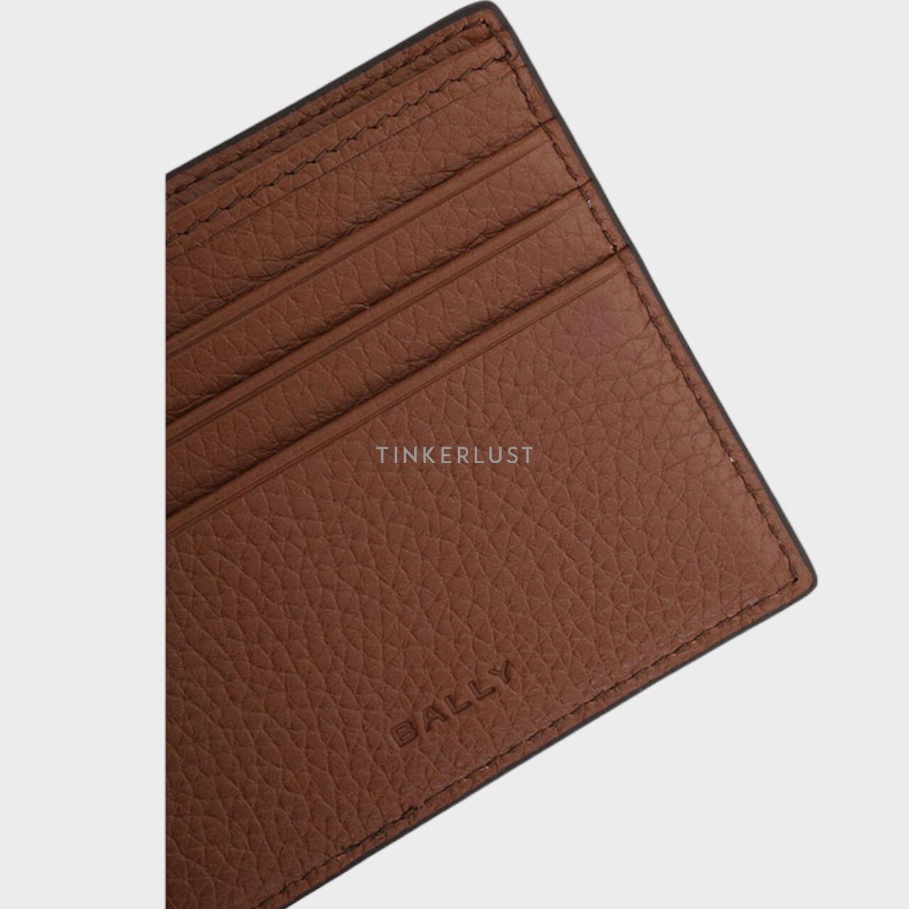 Bally Ribbon Bi-Fold Wallet in Brown Grained Leather