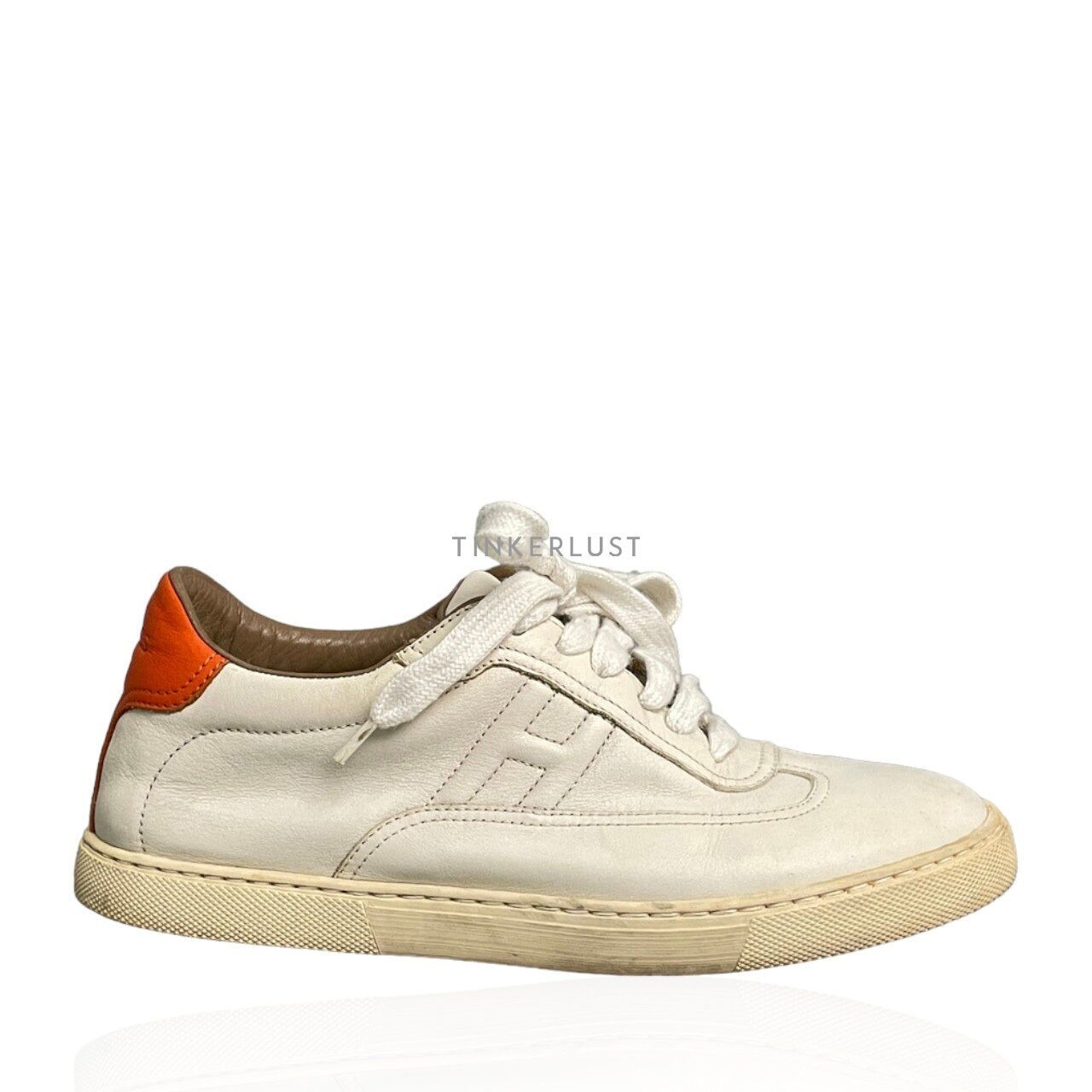 Hermes Quicker White Orange Calfskin Sneakers