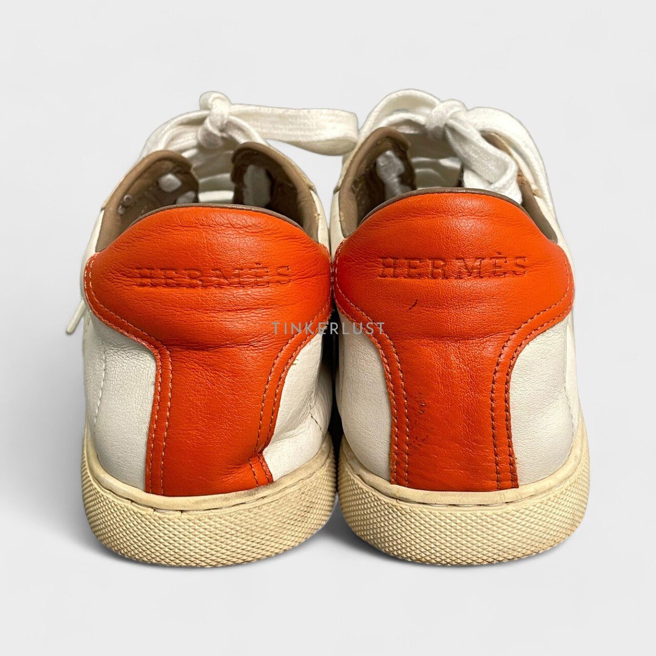 Hermes Quicker White Orange Calfskin Sneakers