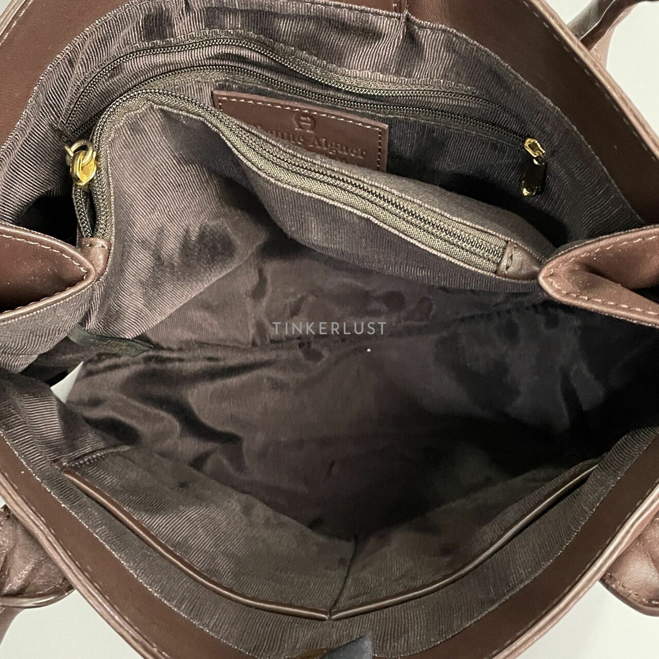ETIENNE AIGNER Side Zip Brown Shoulder Bag