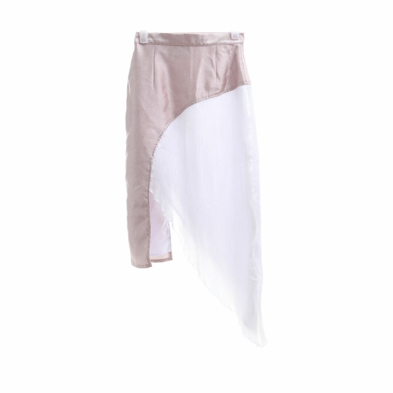 Calla Atelier Rose Gold & White Pleats Asymmetric Midi Skirt