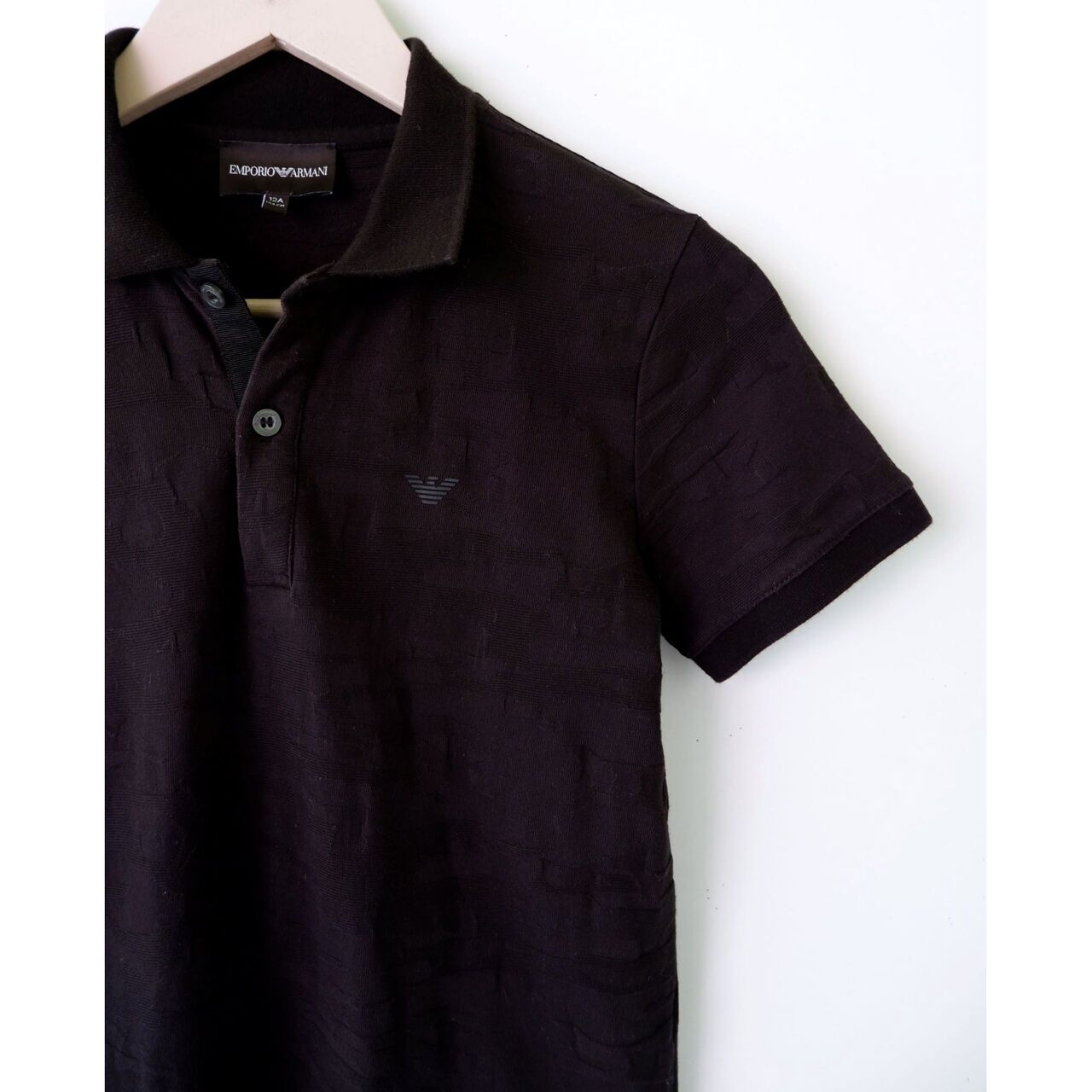 Emporio Armani Black Geometric Polo Shirt