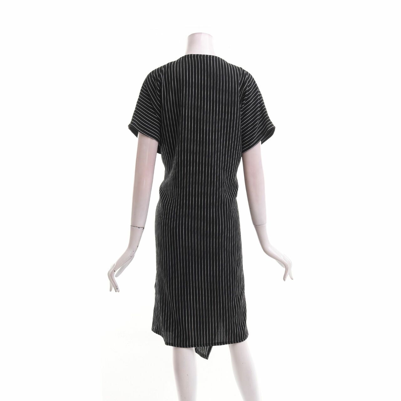 White Collar Concept Black Striped Midi Dress