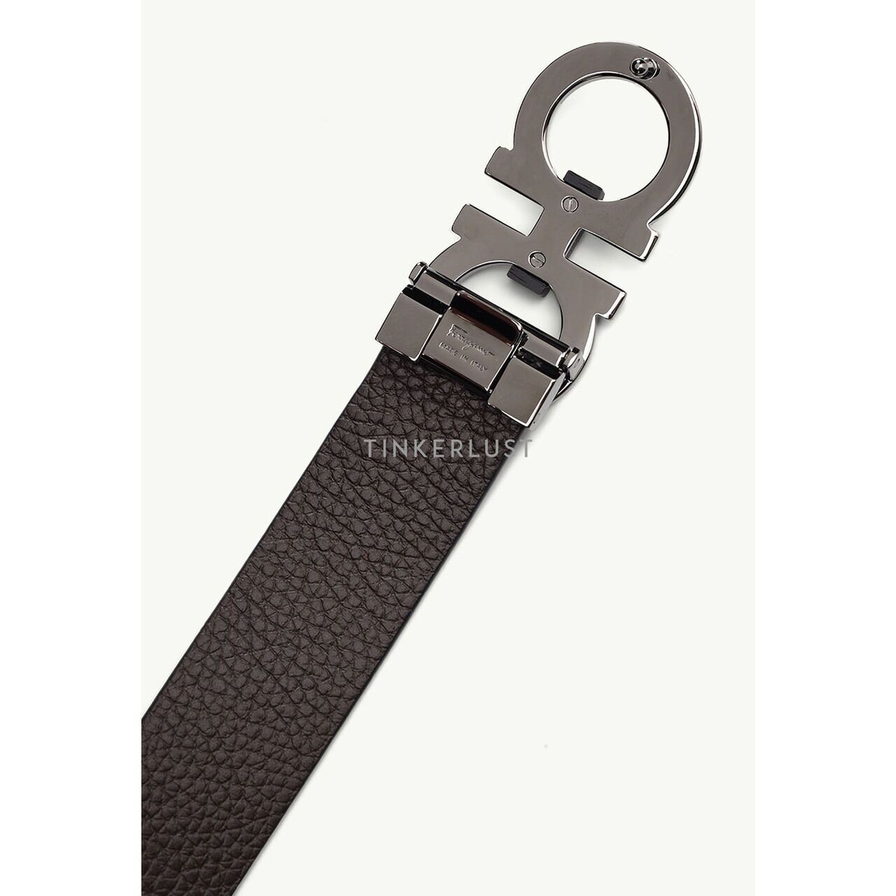 Salvatore Ferragamo Men Reversible Glossy Gancini Belt 3cm in Black/Hickory Grained Calfskin SHW