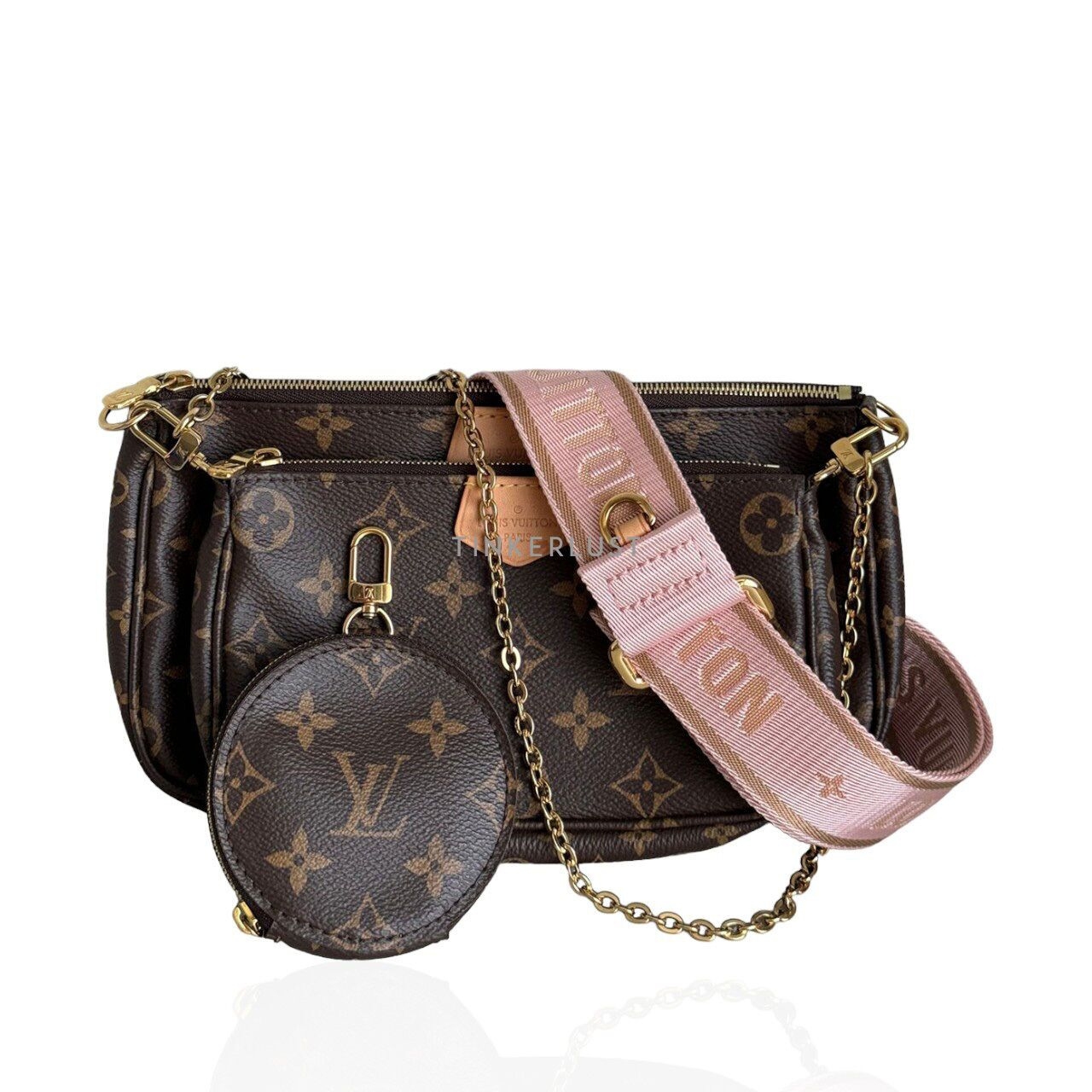Louis Vuitton Multi Pochette Monogram with Pink Strap Sling Bag