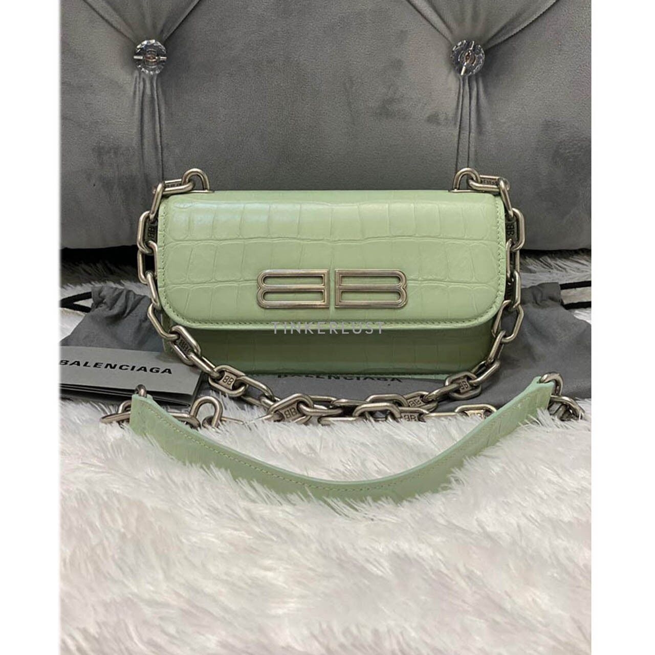 Balenciaga Gossip XS Green Mint Croco-Embossed 2022 Shoulder Bag