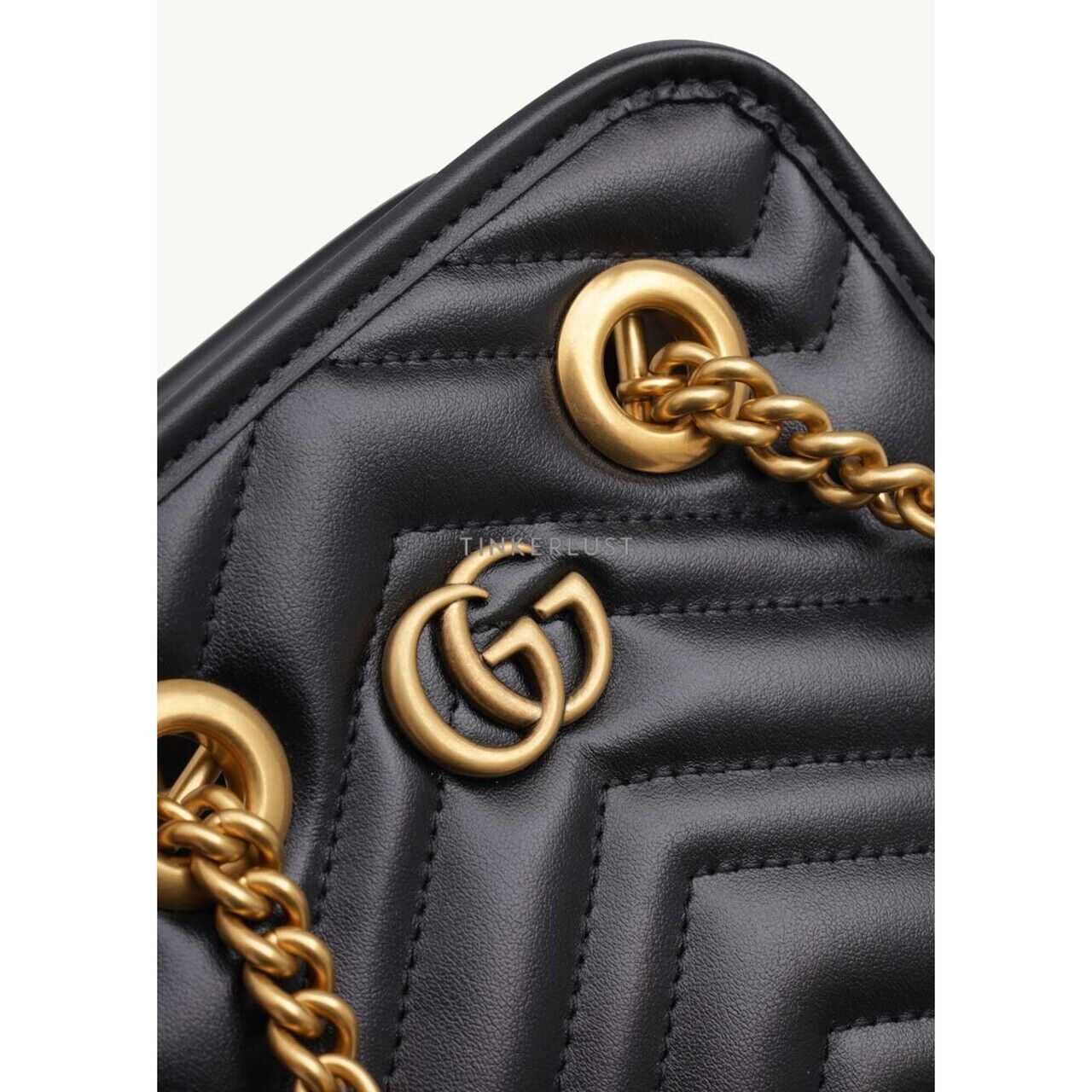 Gucci Mini GG Marmont in Black Chevron Leather Matelassé Sacthel Bag