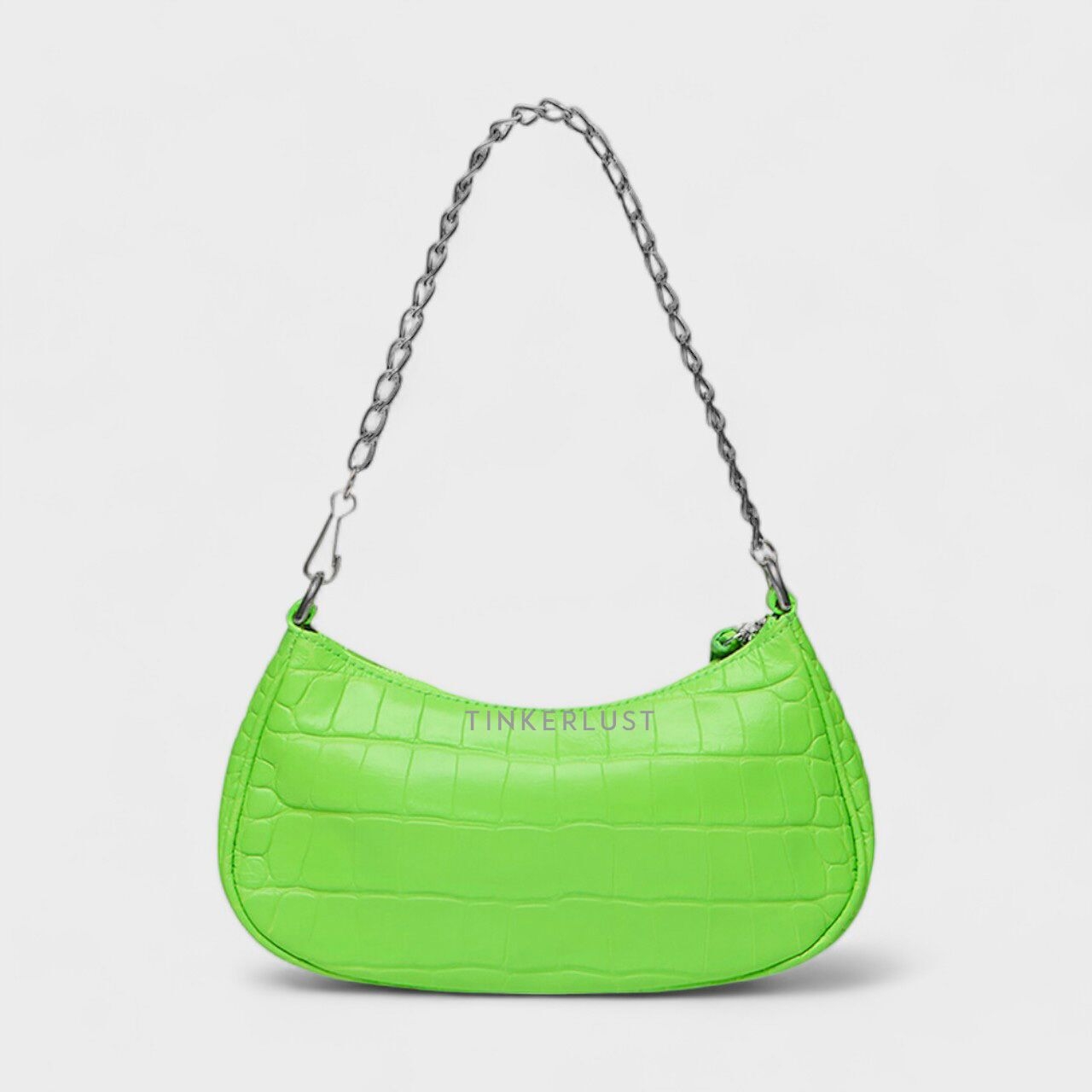 Balenciaga Mini Le Cagole Purse In Bright Green Extra Supple Embossed Croco SHW with Chain Strap Shoulder Bag