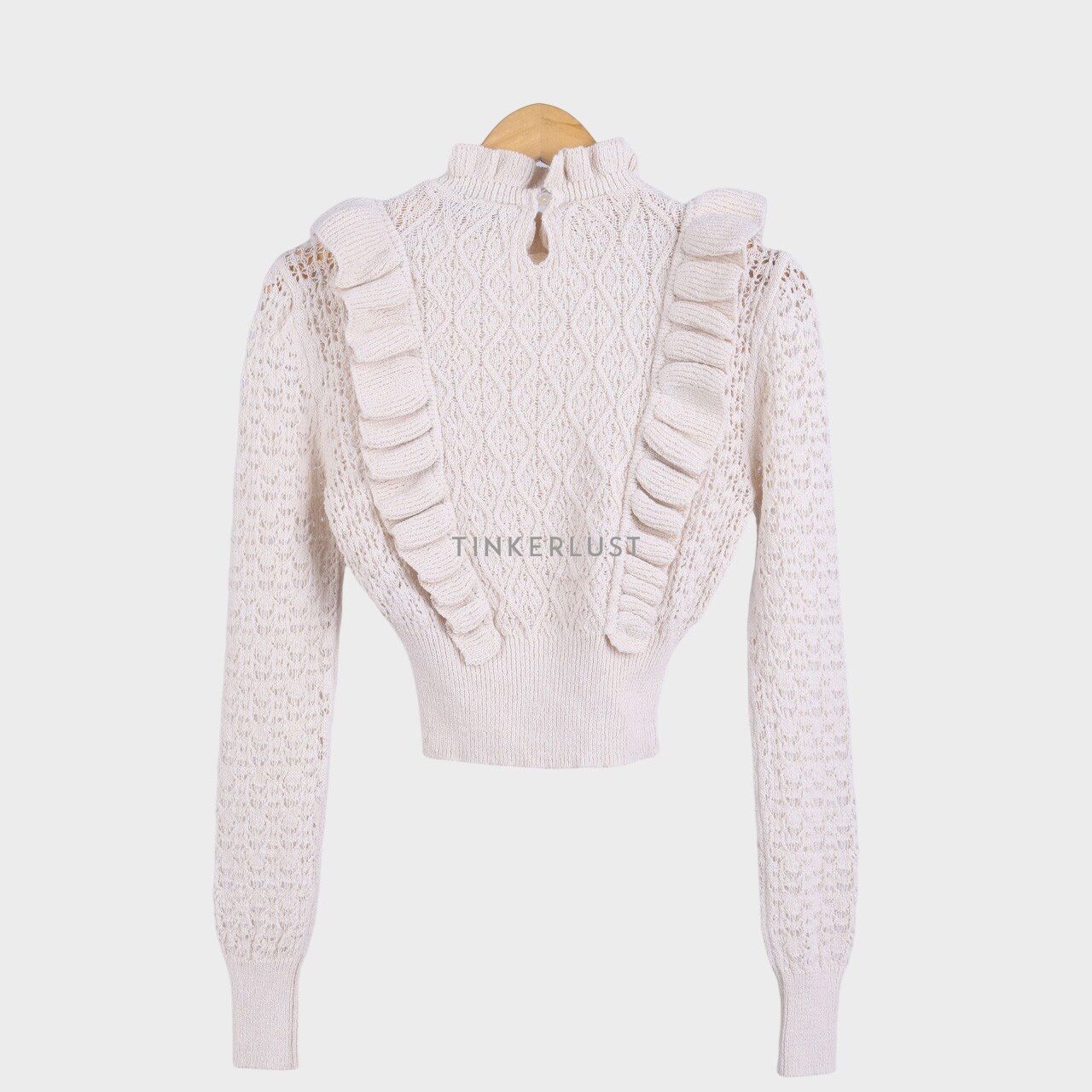 Zara Light Beige Ruffle Knit Pearl Sweater