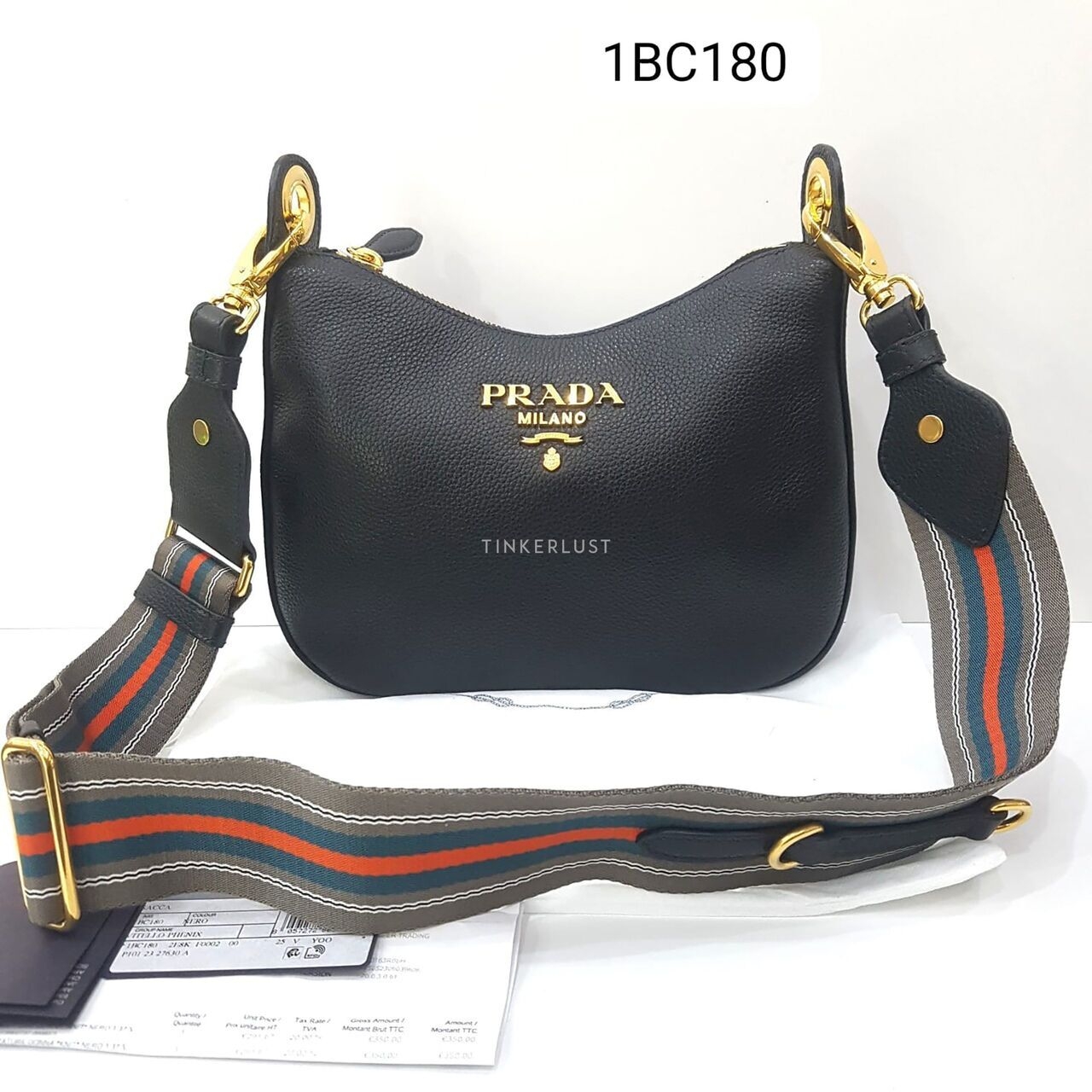 Prada 1BC180 Vitello Nero Hobo Black Leather Sling Bag
