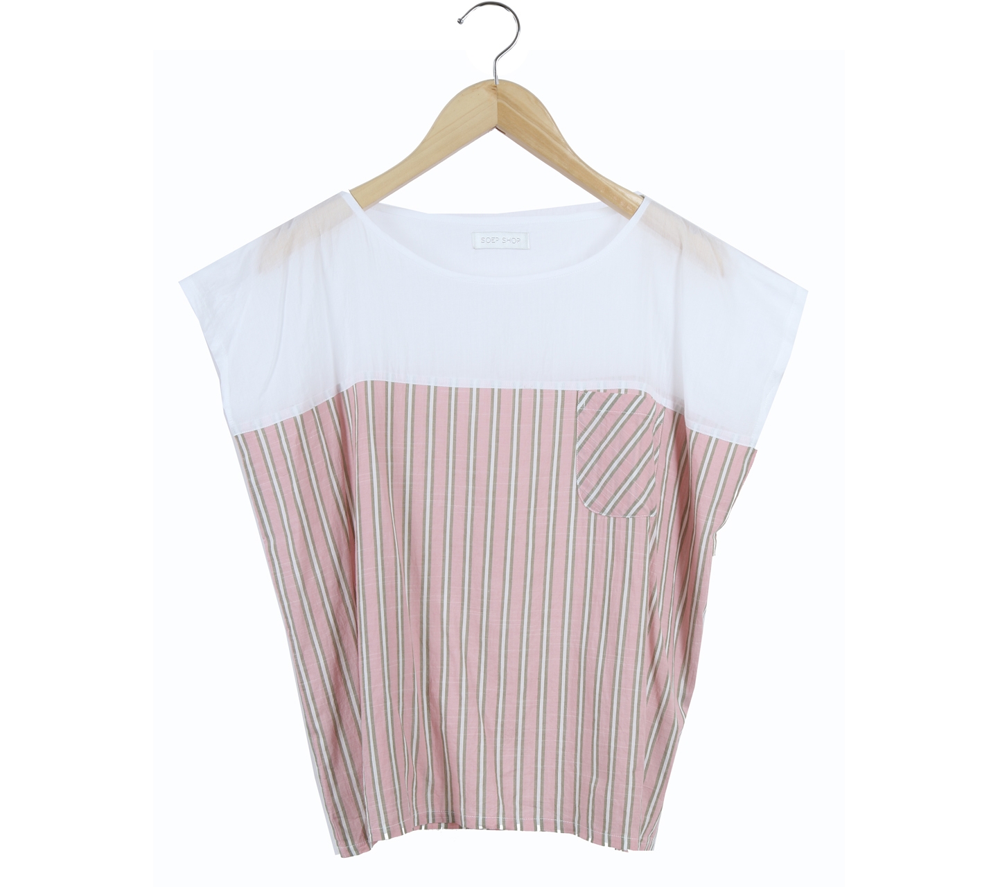 Soep Shop Off White And Pink Striped Sleeveless