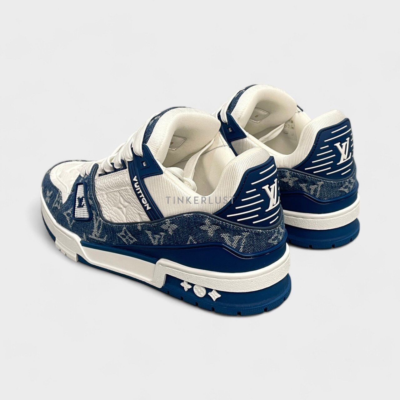 Louis Vuitton Trainer Low Top Leather & Denim White & Blue Sneakers
