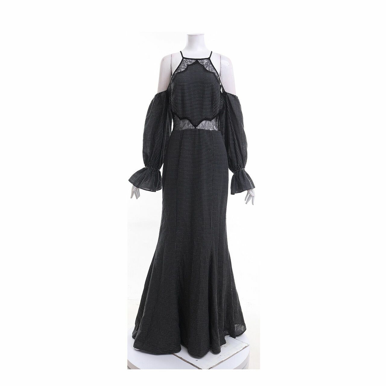 Keepsake Black Pattern Cold Shoulder Lace Long Dress