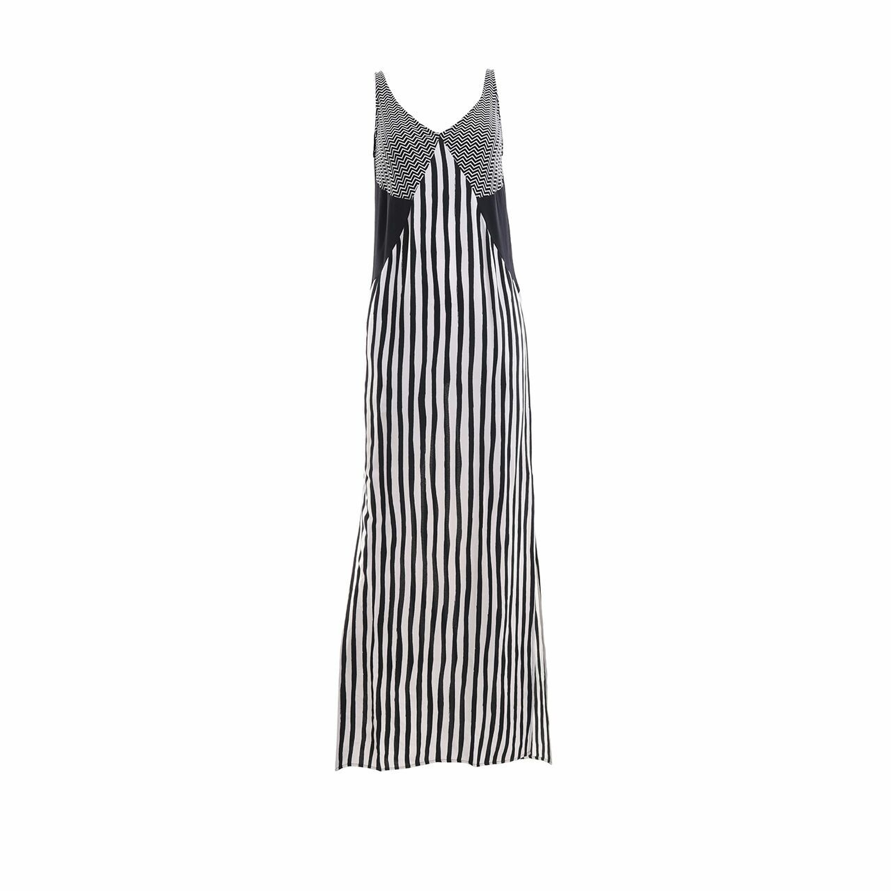 Sass & Bide Black/White Stripes Long Slit Long Dress