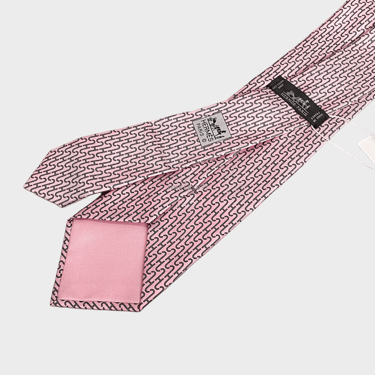 Hermes Full Print Pink Silk Neck Tie
