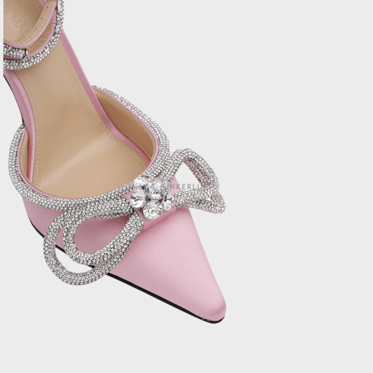MACH & MACH Women Crystal Double Bow Ankle Strap Pumps 110mm in Pink