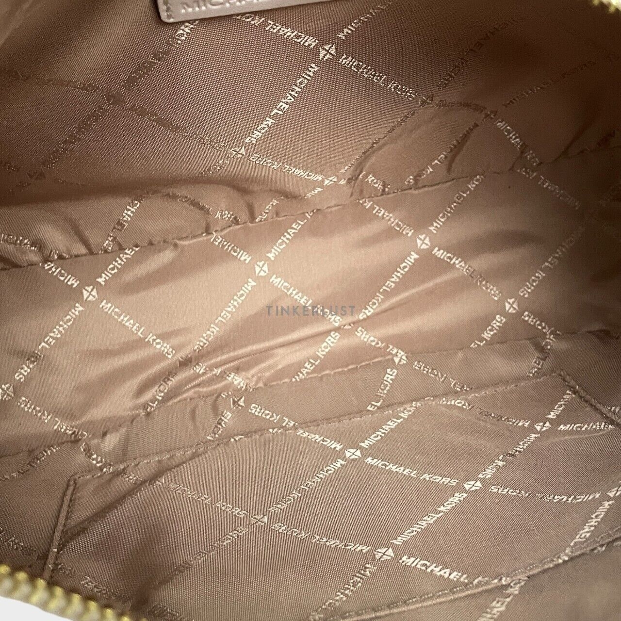 Michael Kors 35S2G4W3B Signature Cora Large Zip Pouchette Light Cream Vanilla Shoulder Bag