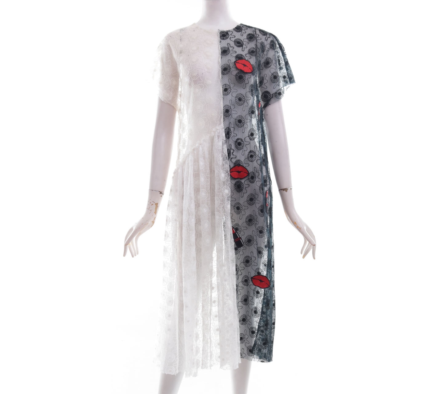 Jenahara Black & White Lace Patches Midi Dress