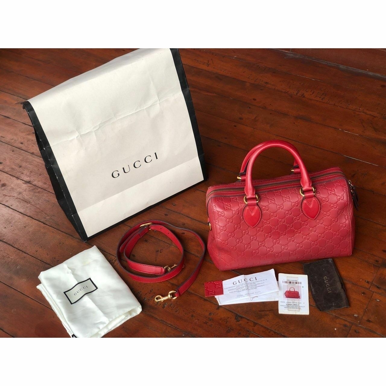 Gucci Guccisima Boston Red Shoulder Bag