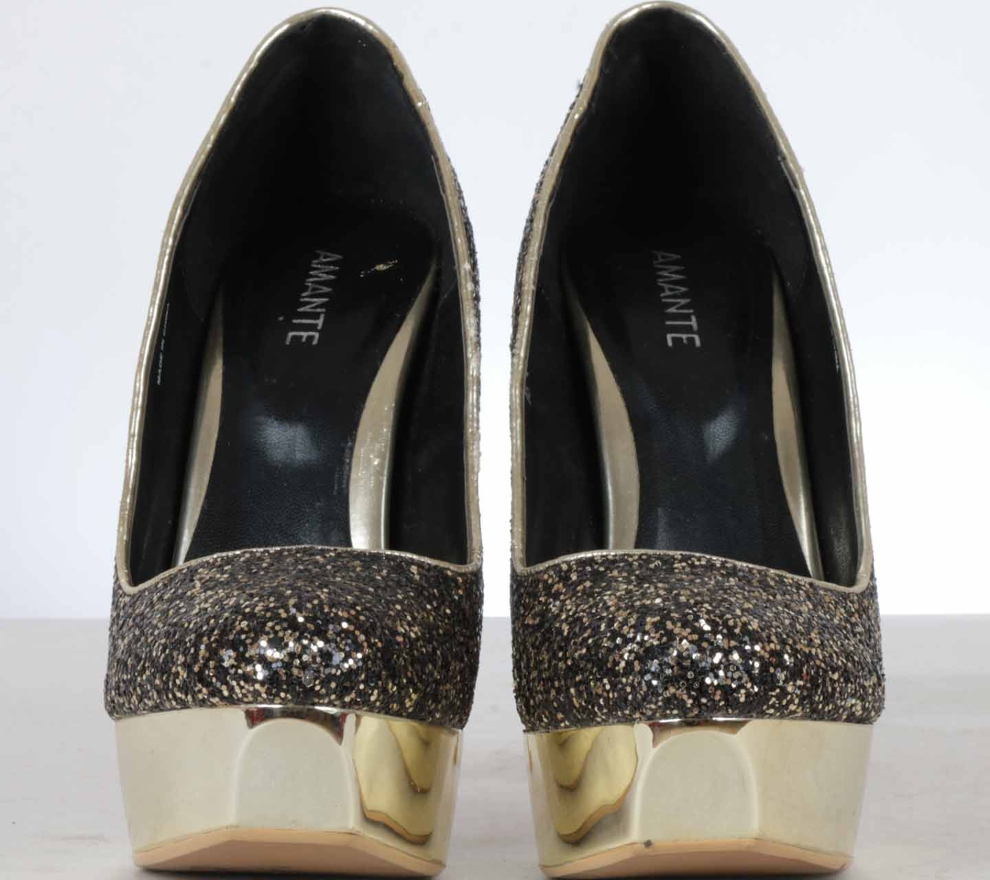 Amante Black And Gold Glittery Platform Heels
