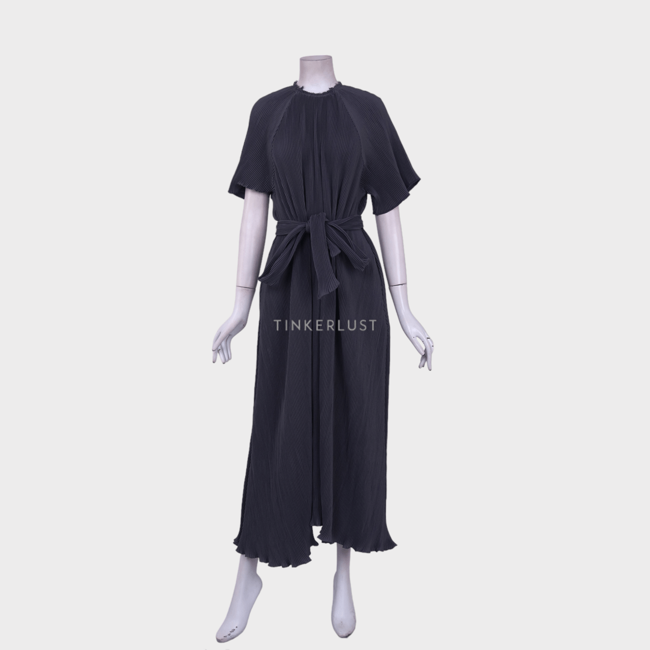 Pafon Dark Grey Pleated Long Dress