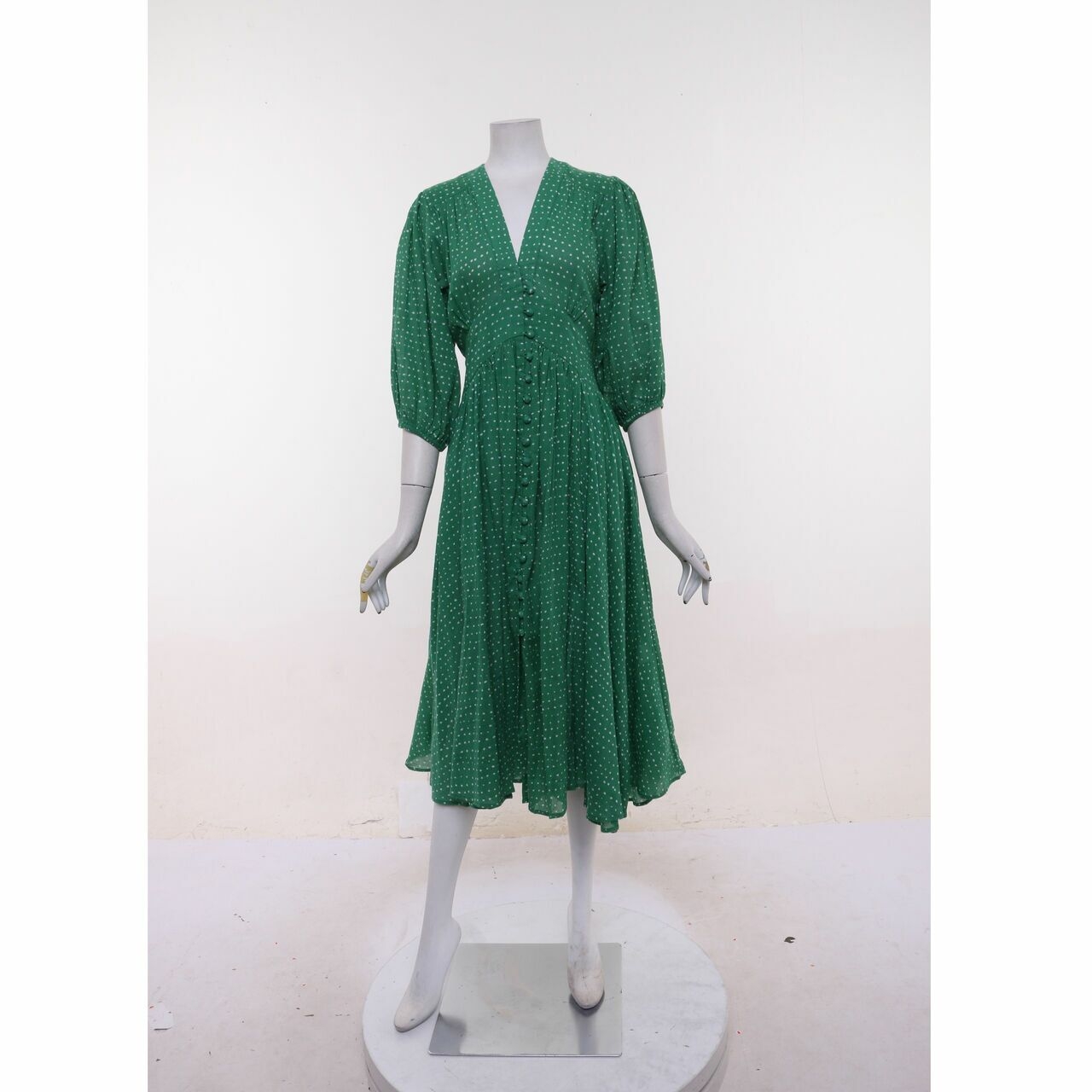 The Story Of Green Polkadots Midi Dress