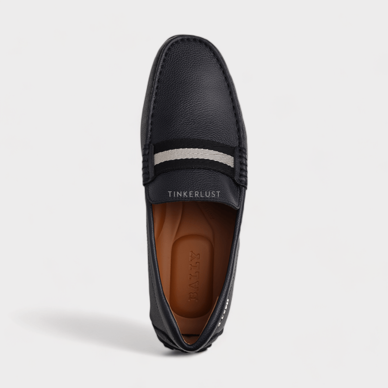 Bally Men Driver Pearce Loafers in Navy Blue with Trainspotting Stripe 