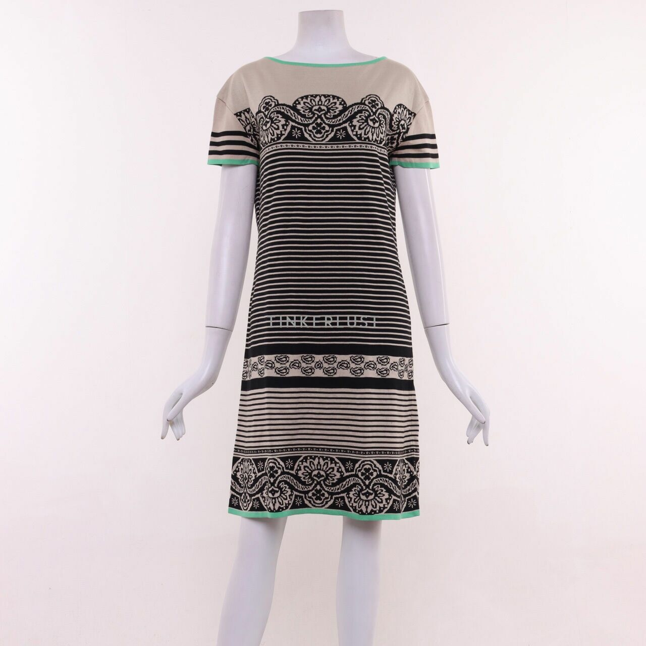 Etro Beige & Black Stripes Multipattern Mini Dress