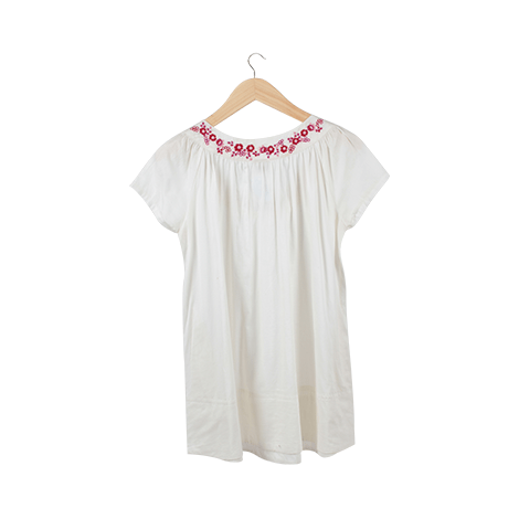 White Embroidered Flower Over Blouse
