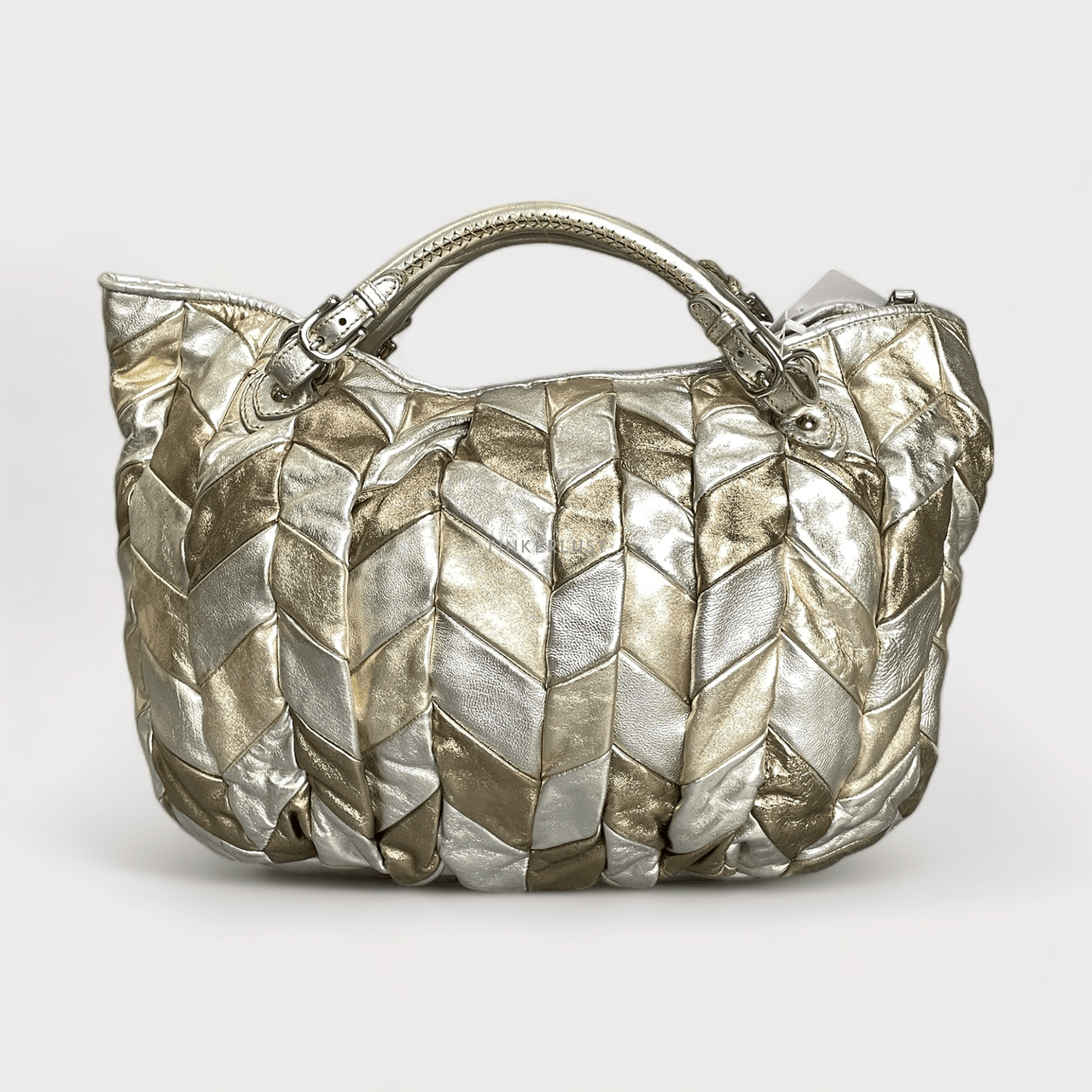 Miu Miu Harlequin Silver Leather SHW Tote Bag	