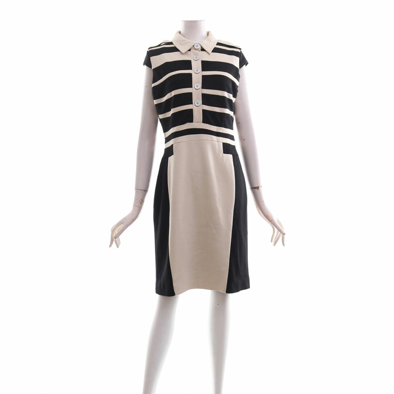 Gather Beauty Beige & Black Striped Midi Dress