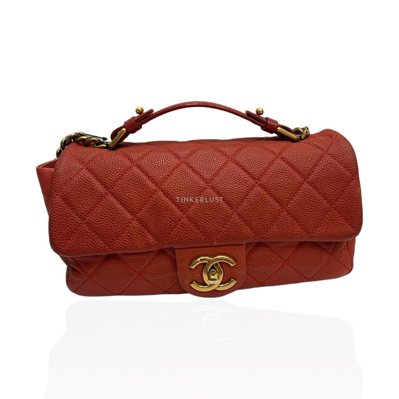 Chanel Classic Flap Top Handle Red Caviar GHW #17 2013 Sling Bag