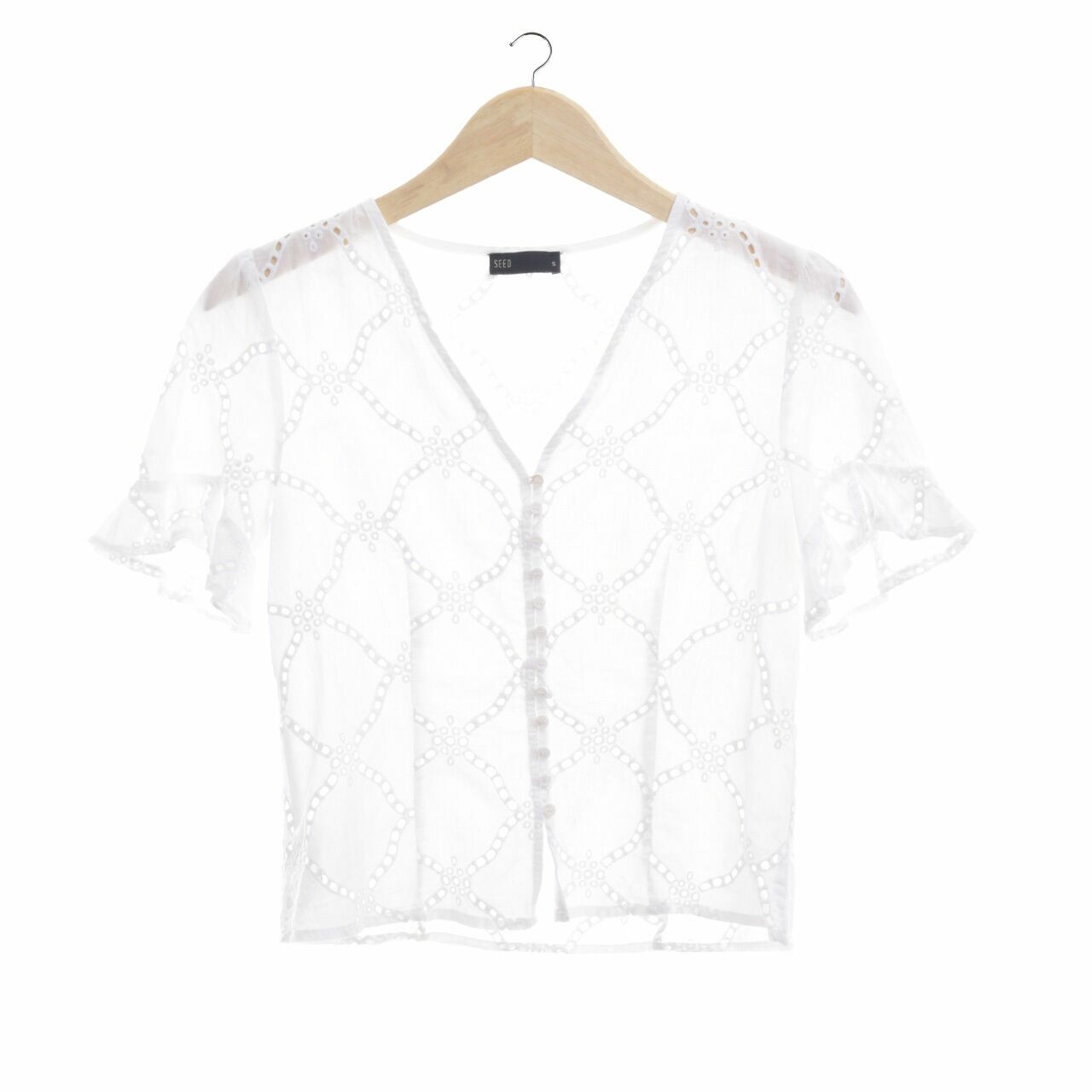 SEED Off White Perforated Blouse