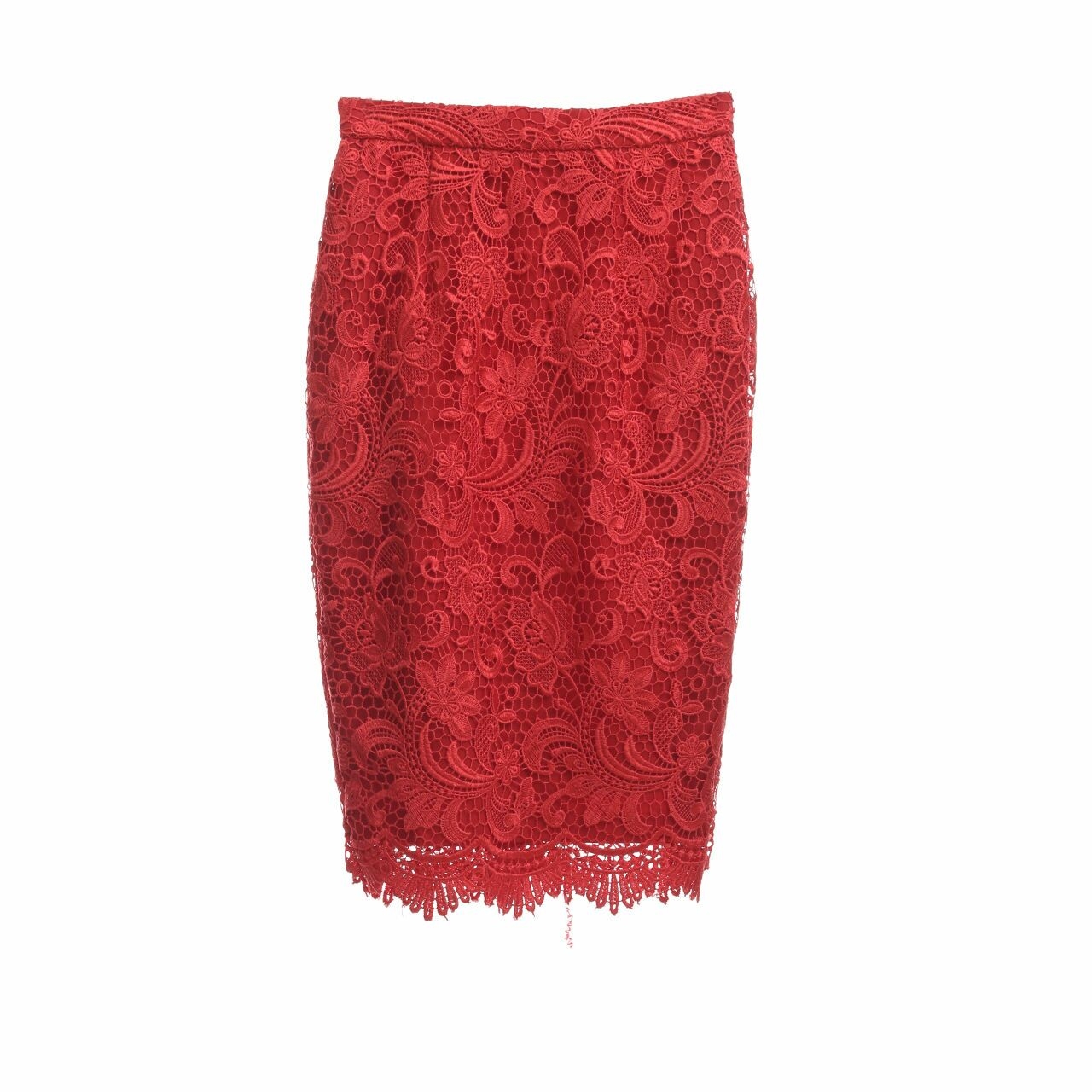 Hellopupu Red Lace Midi Skirt