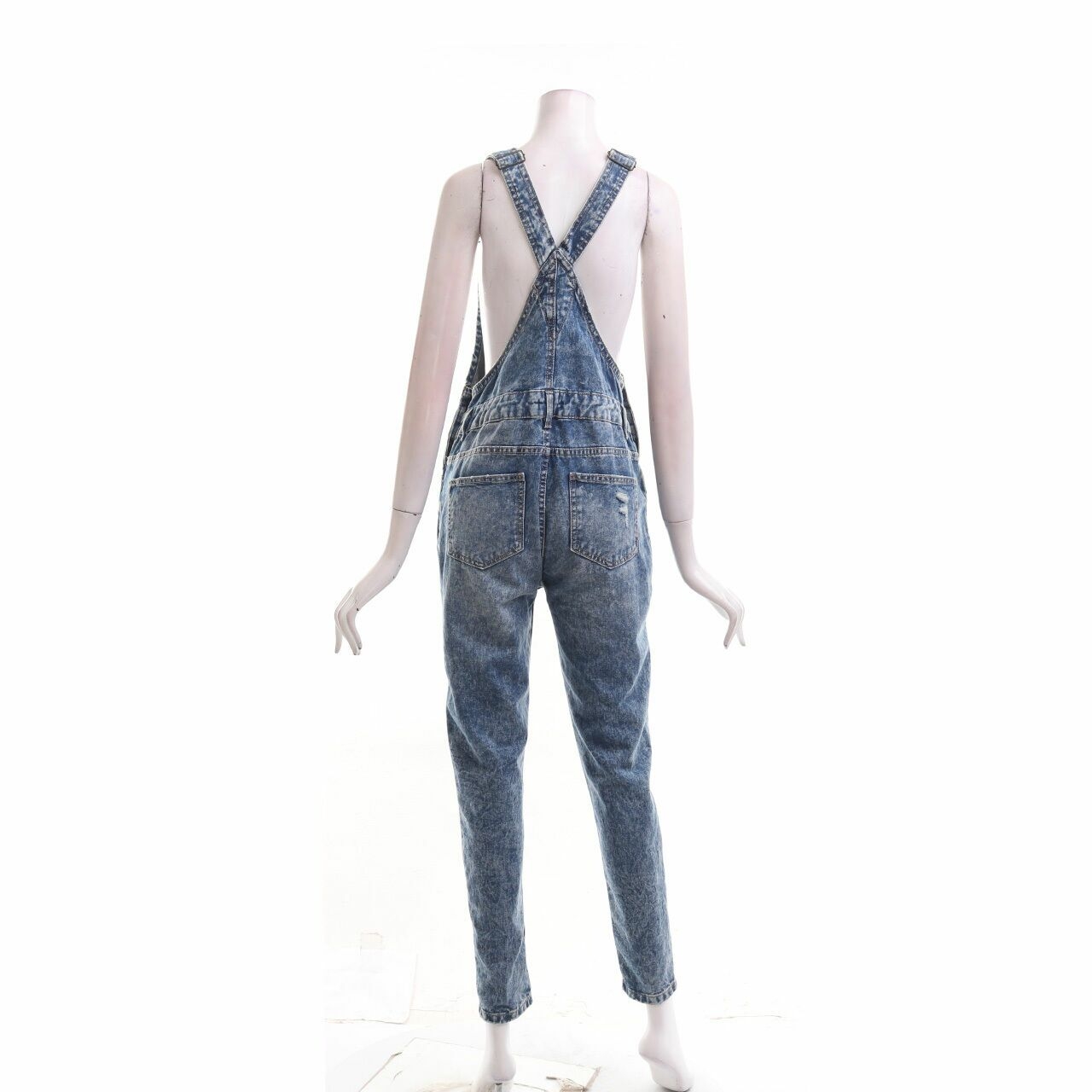 Max Blue Washed Denim Overall Jumpsuit
