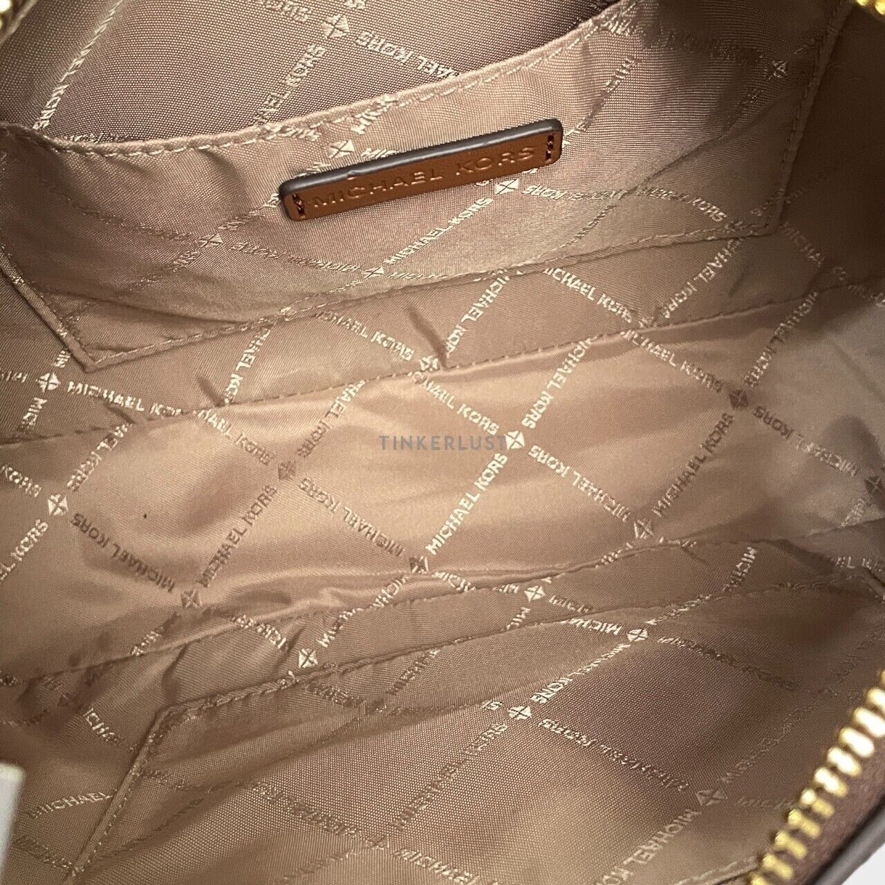 Michael Kors 35S2G4W3B Signature Cora Large Zip Pouchette Brown Shoulder Bag