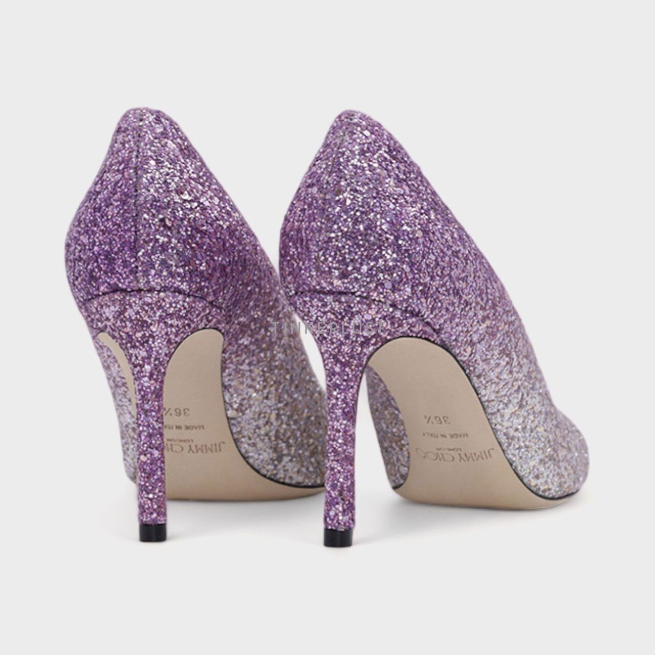 JIMMY CHOO Romy Pumps 85mm Glittered in Champagne/Pink Violet