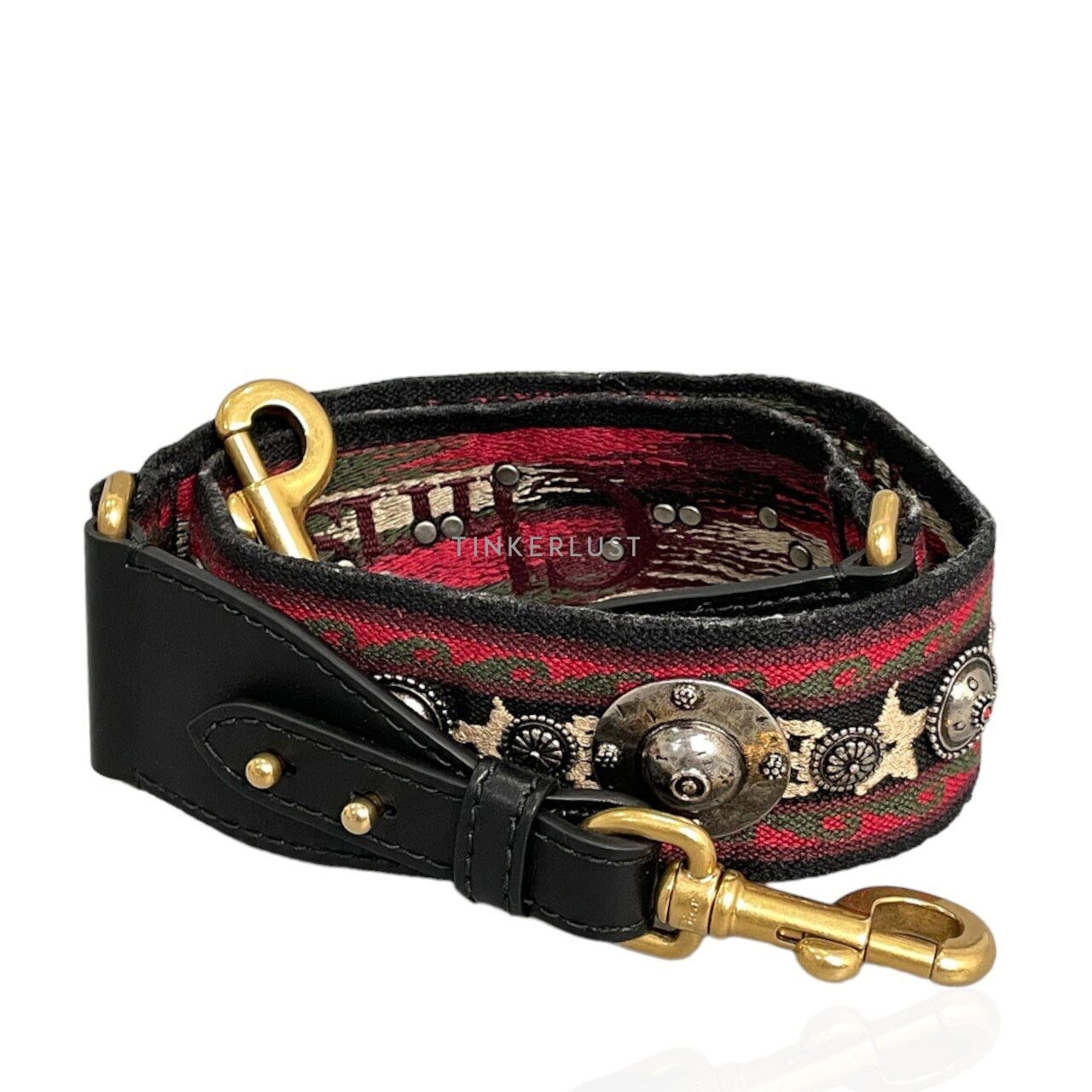 Christian Dior Canvas Embroidered Studded Bohemian Red Bag Strap