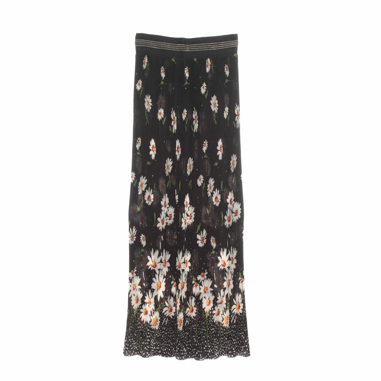The Kooples Black Floral Pleats Maxi Skirt