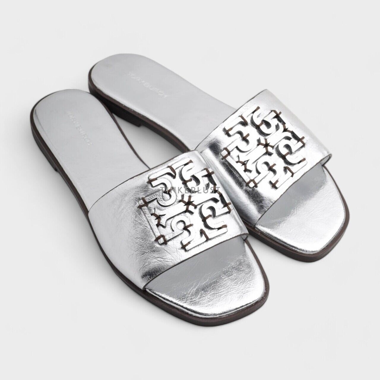Tory Burch Ines Slide Silver Metallic Sandals