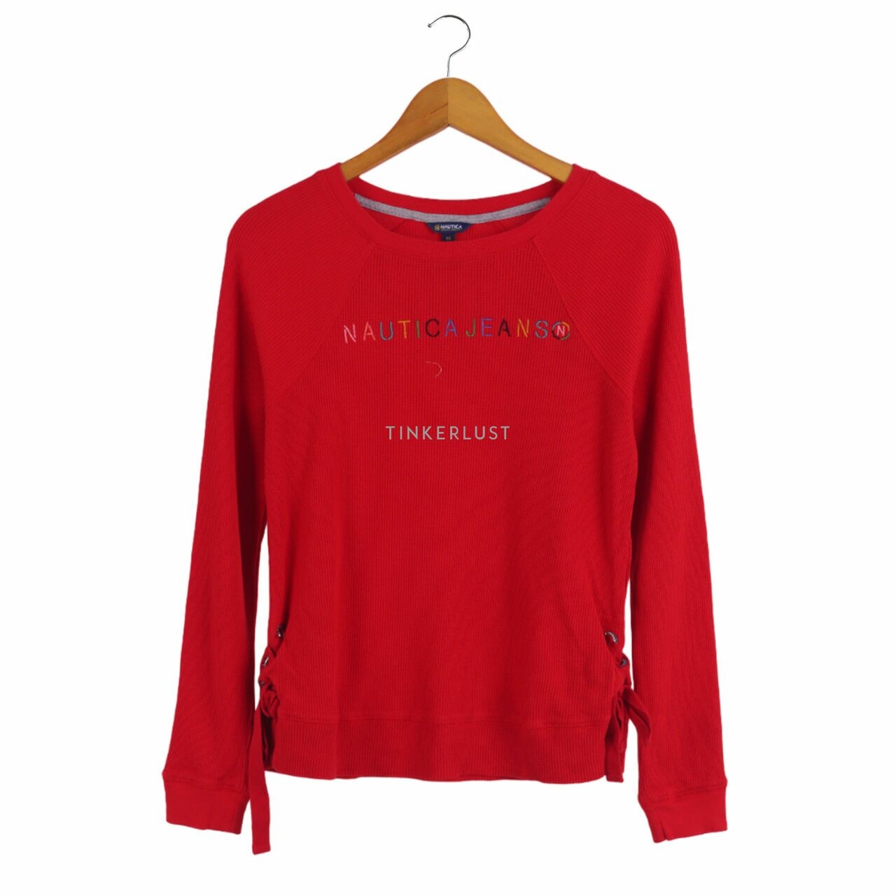 Nautica Waffle Knit Tie Thermal Red Blouse